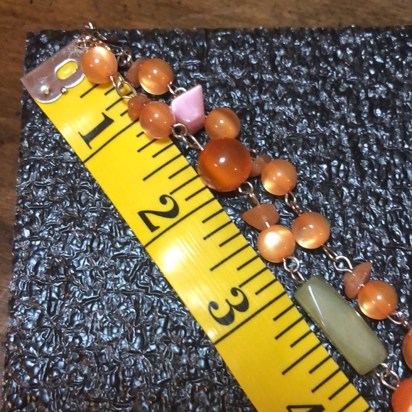 Orange & Green Beaded Necklace And Earrings With Glass Pendant - Picture 7 of 14